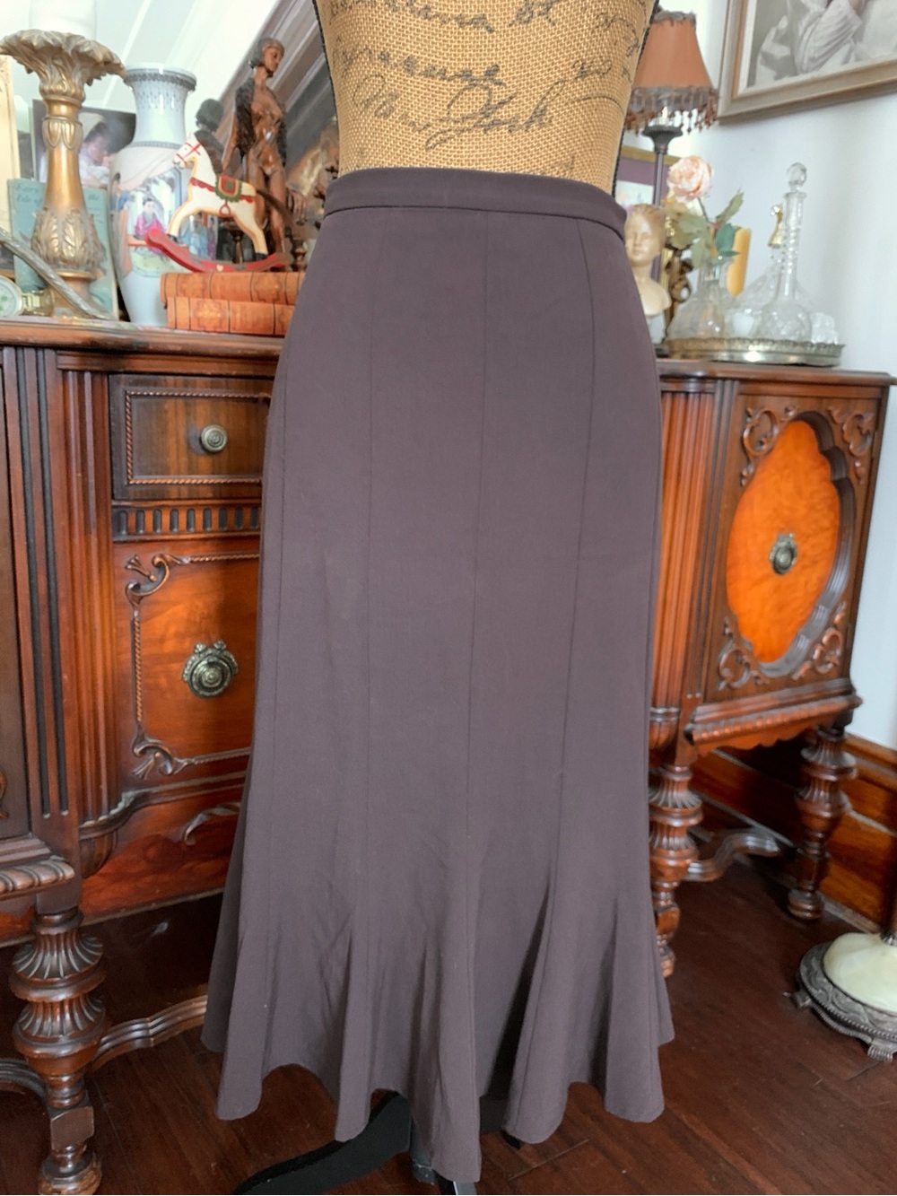 Vintage Classic Flirty Edwardian-inspired Warm Brown Long Pencil Flare Skirt